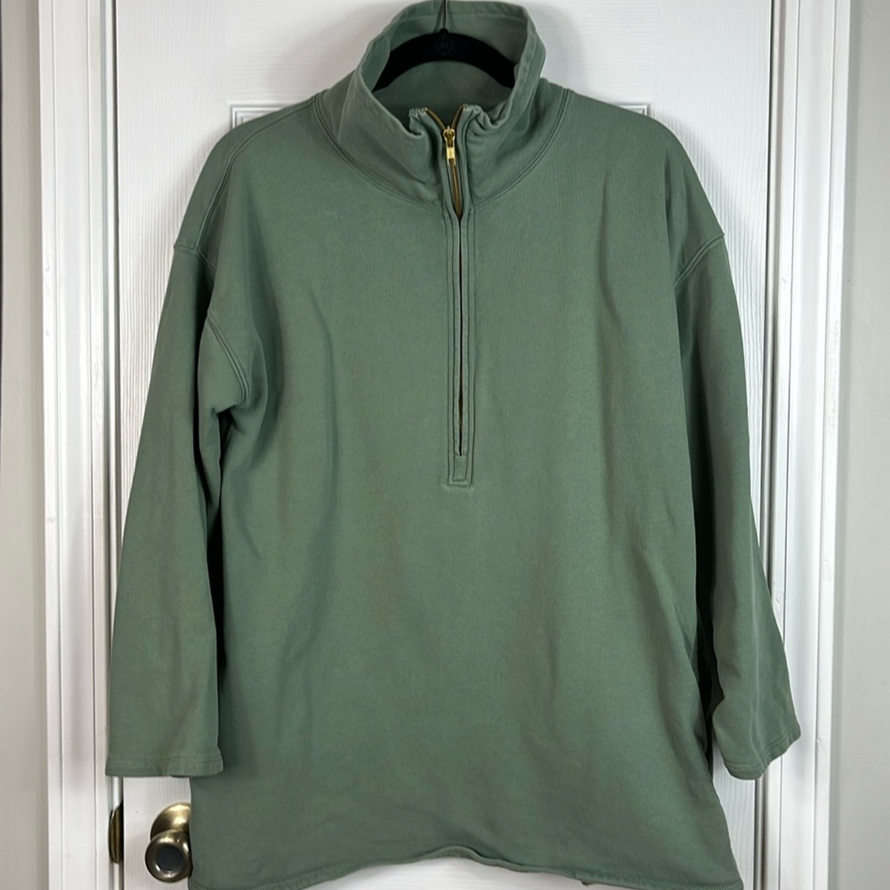 J. Crew olive green long sleeved high neck sweatshirt size small. 1/2 zipper.